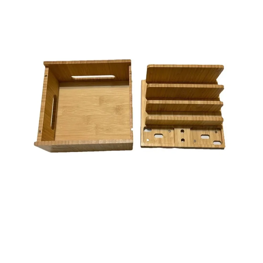 Bamboo Desk Organizer Charging Station Phone Tablet Mail Holder Wood